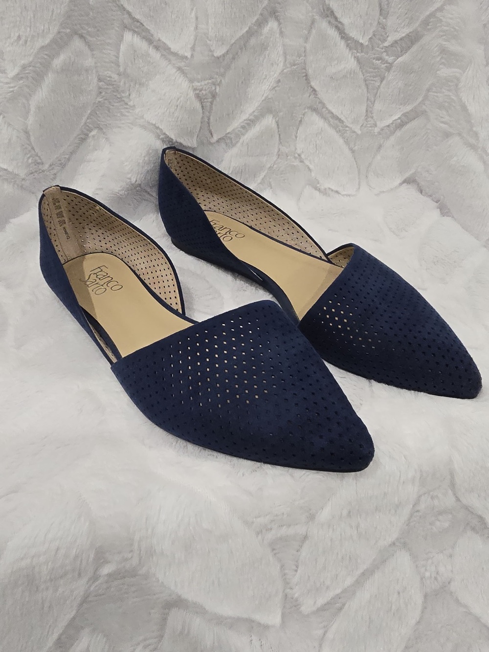 Franco Sarto Navy Perforated D'Orsay Pointed Flats Size 9.5M